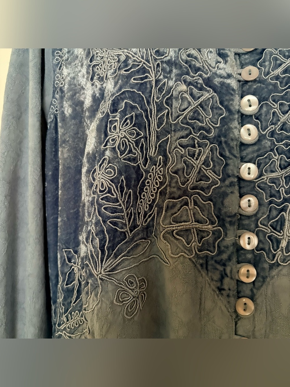 Holy Clothing Tunic Top Blouse Womens Large Buttons Embroidery Velvet Tie Back - Picture 5 of 13